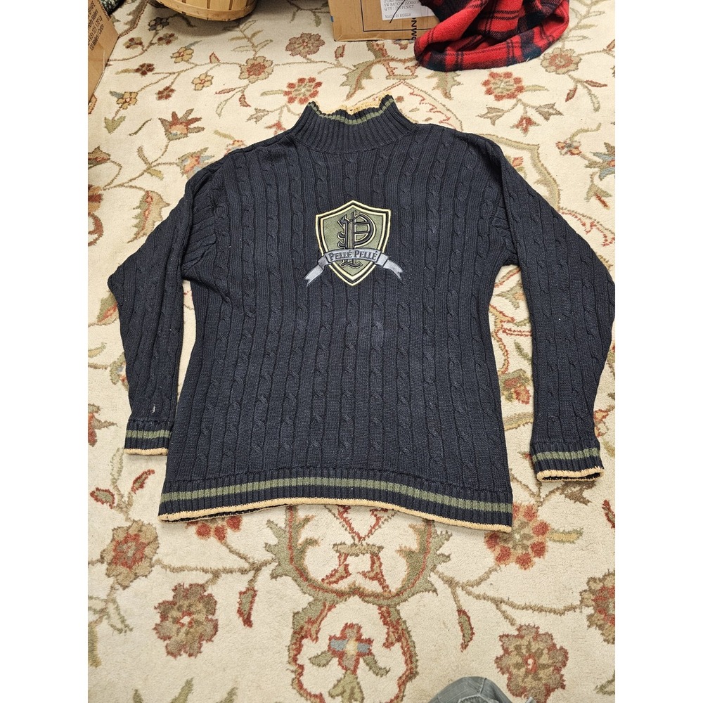 Pelle Pelle‎ Logo Spell Out Vintage Knit Sweater Black Mens Extra Large